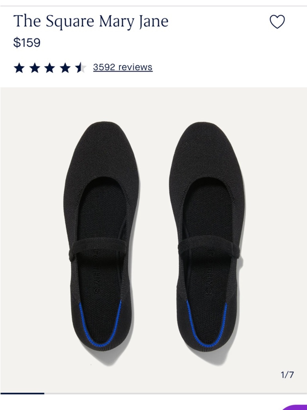 Rothy's Black The Square Mary Jane Flats with Blue Accent